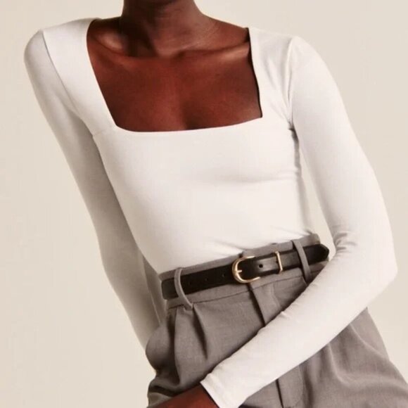 Abercrombie & Fitch Tops - Abercrombie‎ & Fitch NWT White Square Neck Long Sleeve Bodysuit
